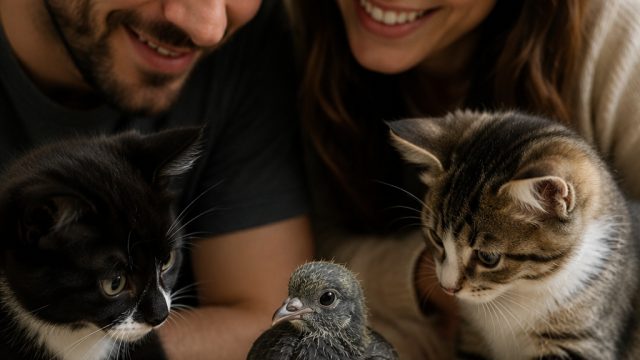 Heartwarming Story: Couple Adopts Baby Pigeon Who Loves Cats